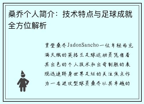 桑乔个人简介:技术特点与足球成就全方位解析 桑乔个人简介:技术特点与足球成就全方位解析